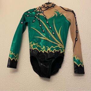 Illusion Custom gymnastics competition leotard rhythmic green rhinestone LC